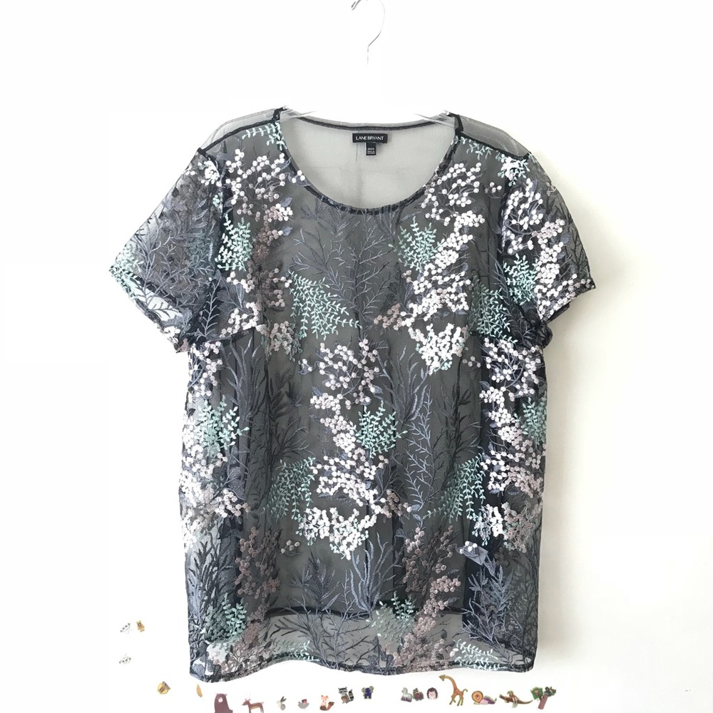Lane Bryant organza floral sheer blouse